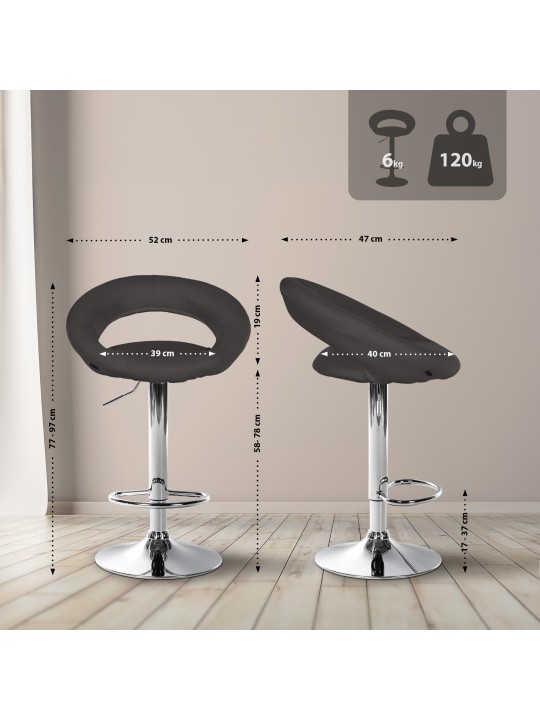 Tabouret de bar Olinda tissu chrome, gris foncé Tabouret de bar Olinda tissu chrome, gris foncé