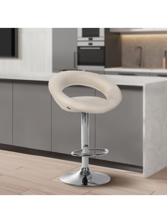Tabouret de bar Olinda tissu chrome, crème Tabouret de bar Olinda tissu chrome, crème
