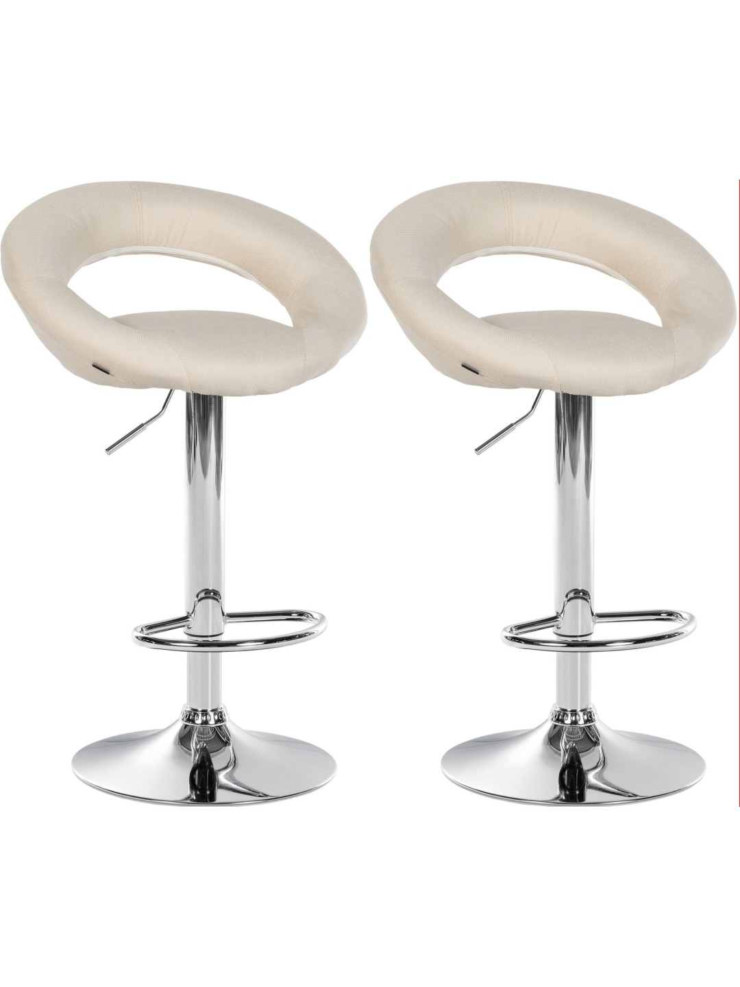 Lot de 2 tabourets de bar Olinda tissu chrome, crème
