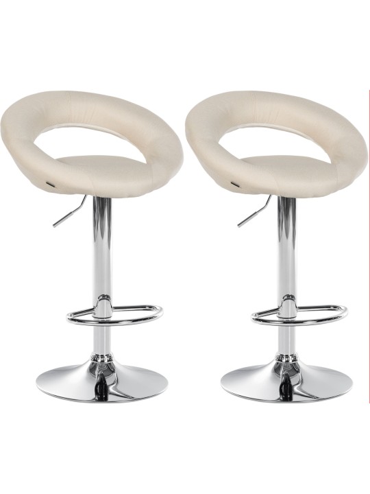 Lot de 2 tabourets de bar Olinda tissu chrome, crème Lot de 2 tabourets de bar Olinda tissu chrome, crème