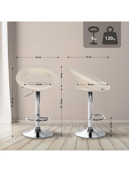 Lot de 2 tabourets de bar Olinda tissu chrome, crème Lot de 2 tabourets de bar Olinda tissu chrome, crème