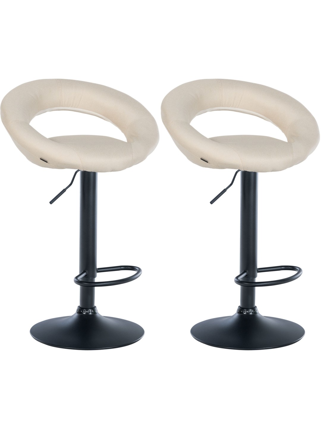 Lot de 2 tabourets de bar Olinda tissu noir, crème