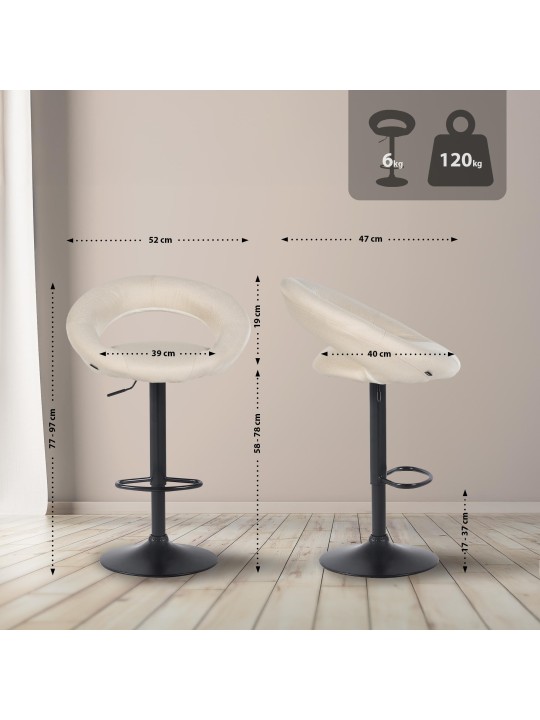 Lot de 2 tabourets de bar Olinda tissu noir, crème Lot de 2 tabourets de bar Olinda tissu noir, crème