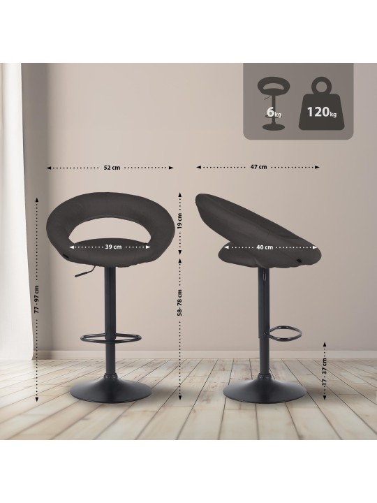 Lot de 2 tabourets de bar Olinda tissu noir, gris foncé Lot de 2 tabourets de bar Olinda tissu noir, gris foncé