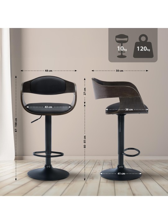 Tabouret de bar Kingston B simili cuir, noir/gris