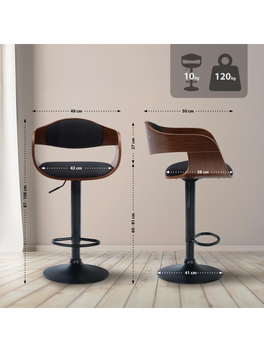 Tabouret de bar Kingston B tissu, noyer/noir