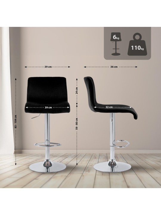 Tabouret de bar Hoover velours C, noir