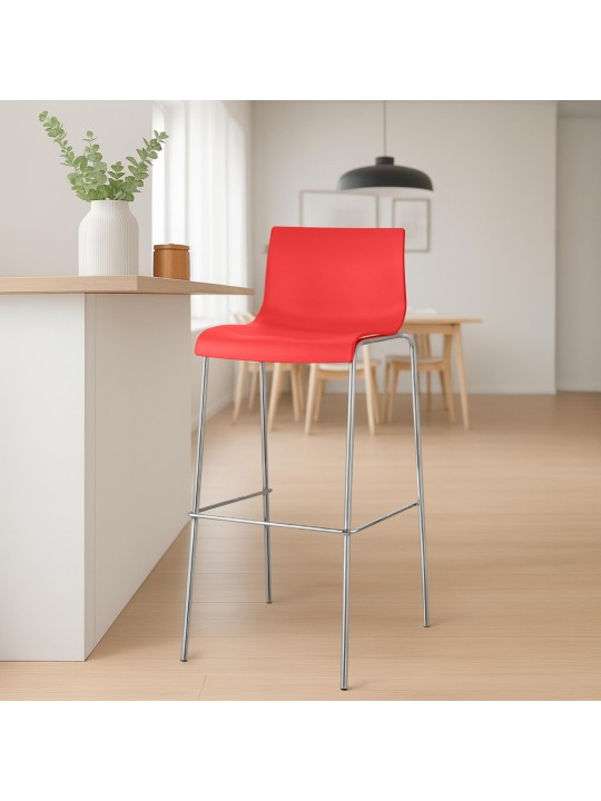 Tabouret de bar Hoover chromé structure 4 pieds, rouge