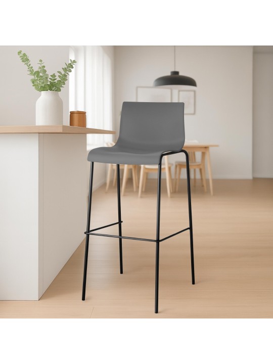 Tabouret de bar Hoover structure 4 pieds, gris