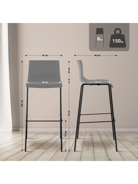 Tabouret de bar Hoover structure 4 pieds, gris