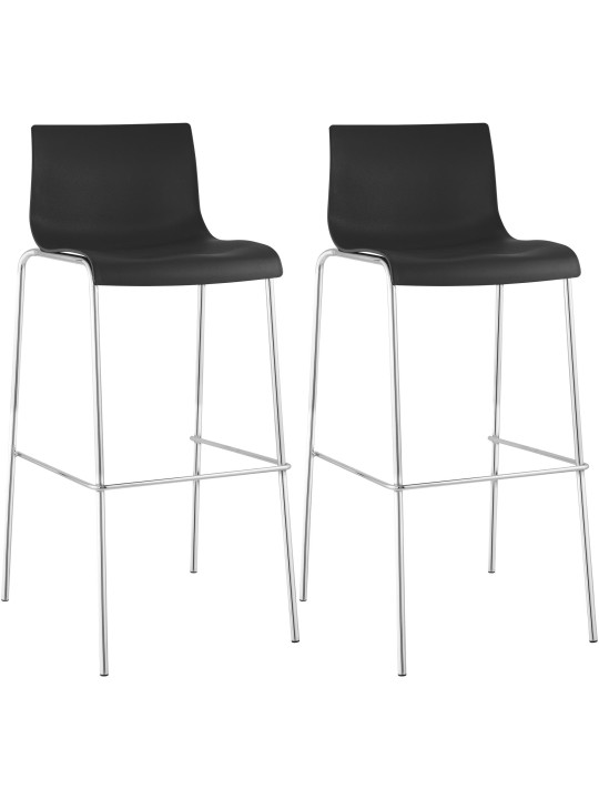 Lot de 2 tabourets de bar Hoover plastique 4 pieds structure chrome, noir Lot de 2 tabourets de bar Hoover plastique 4 pieds structure chrome, noir