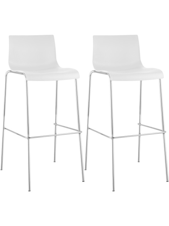 Lot de 2 tabourets de bar Hoover plastique 4 pieds structure chrome, blanc Lot de 2 tabourets de bar Hoover plastique 4 pieds structure chrome, blanc