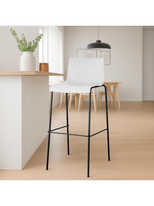 Lot de 2 tabourets de bar Hoover structure 4 pieds en plastique, blanc Lot de 2 tabourets de bar Hoover structure 4 pieds en plastique, blanc