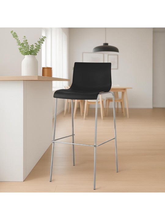 Lot de 2 tabourets de bar Hoover plastique 4 pieds structure chrome, noir Lot de 2 tabourets de bar Hoover plastique 4 pieds structure chrome, noir