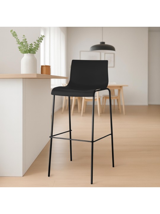 Lot de 2 tabourets de bar Hoover structure 4 pieds en plastique, noir Lot de 2 tabourets de bar Hoover structure 4 pieds en plastique, noir