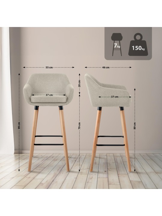 Lot de 2 tabourets de bar Grant tissu, crème Lot de 2 tabourets de bar Grant tissu, crème