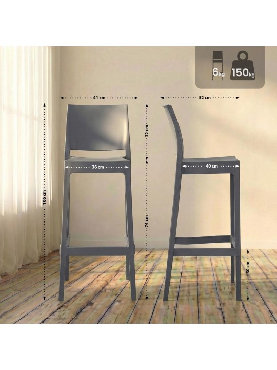 Tabouret de bar Flamur, gris foncé