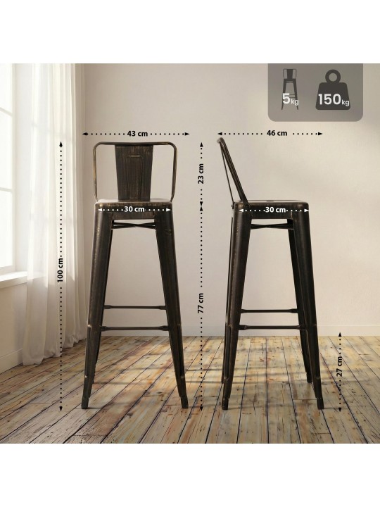 Tabouret de bar Mason antique, noir-or
