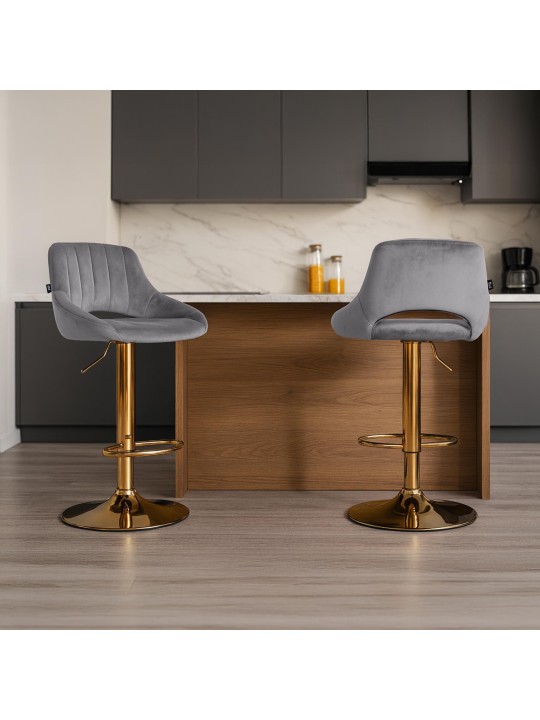 Tabouret de bar Milet velours or, gris foncé Tabouret de bar Milet velours or, gris foncé