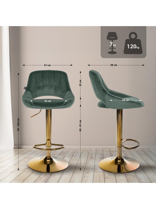 Tabouret de bar Milet velours or, vert Tabouret de bar Milet velours or, vert