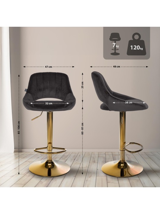 Tabouret de bar Milet velours or, noir Tabouret de bar Milet velours or, noir