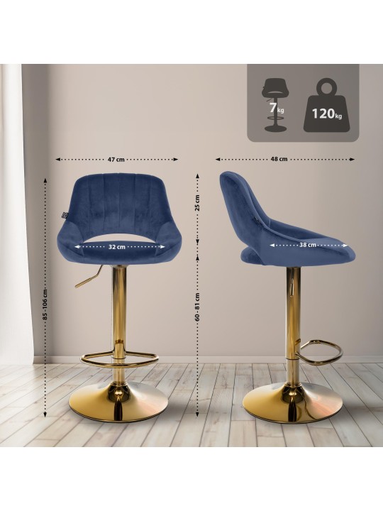 Lot de 2 tabourets de bar Milet Velours G, bleu Lot de 2 tabourets de bar Milet Velours G, bleu