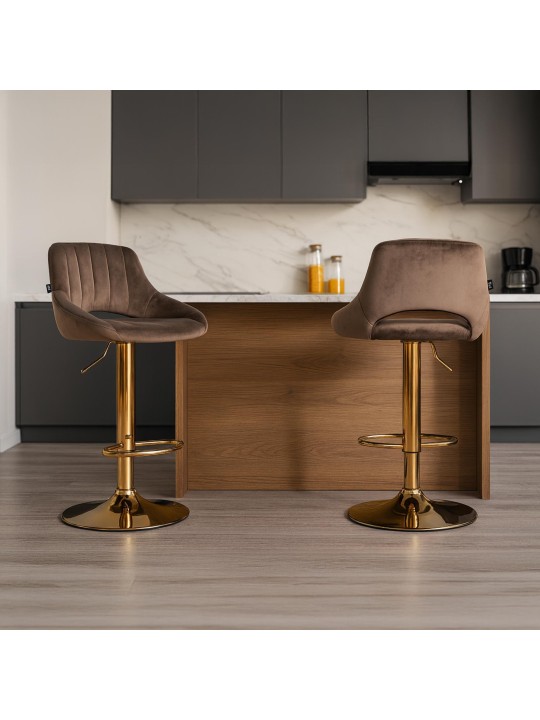 Lot de 2 tabourets de bar Milet Velours G, marron Lot de 2 tabourets de bar Milet Velours G, marron
