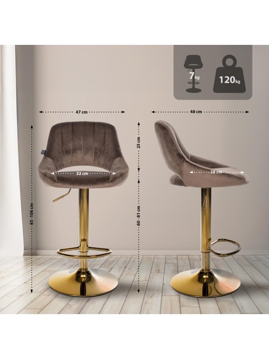 Lot de 2 tabourets de bar Milet Velours G, marron Lot de 2 tabourets de bar Milet Velours G, marron