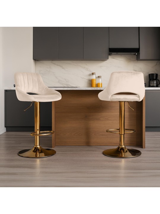 Lot de 2 tabourets de bar Milet velours G, crème Lot de 2 tabourets de bar Milet velours G, crème