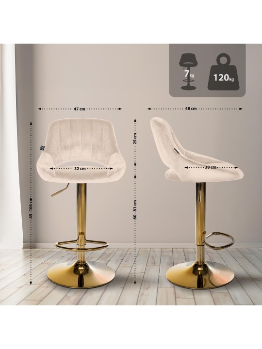 Lot de 2 tabourets de bar Milet velours G, crème Lot de 2 tabourets de bar Milet velours G, crème