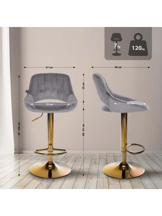 Lot de 2 tabourets de bar Milet Velours G, gris foncé Lot de 2 tabourets de bar Milet Velours G, gris foncé