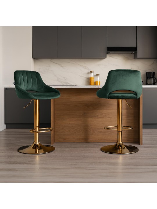 Lot de 2 tabourets de bar Milet Velours G, vert