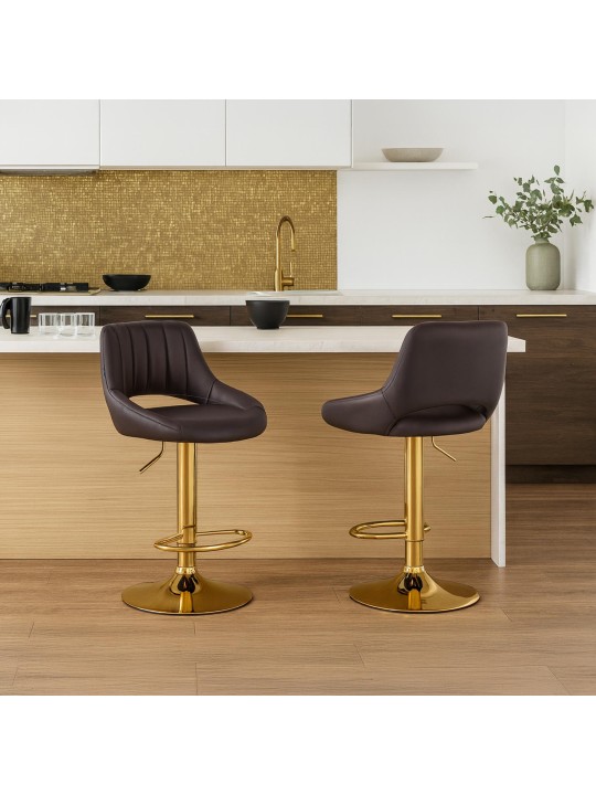 Lot de 2 tabourets de bar Milet similicuir G, marron Lot de 2 tabourets de bar Milet similicuir G, marron