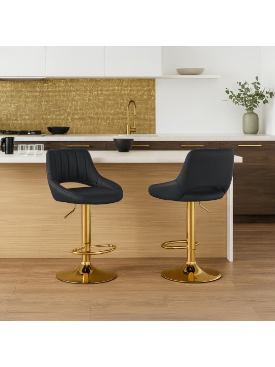 Lot de 2 tabourets de bar Milet simili cuir G, noir Lot de 2 tabourets de bar Milet simili cuir G, noir