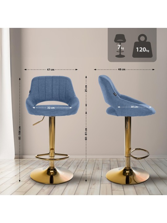 Tabouret de bar Milet tissu or, bleu Tabouret de bar Milet tissu or, bleu