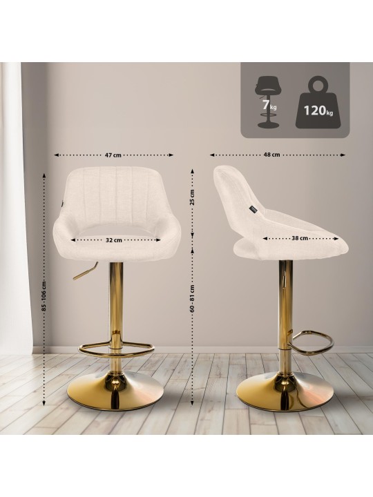 Tabouret de bar Milet tissu or, crème Tabouret de bar Milet tissu or, crème