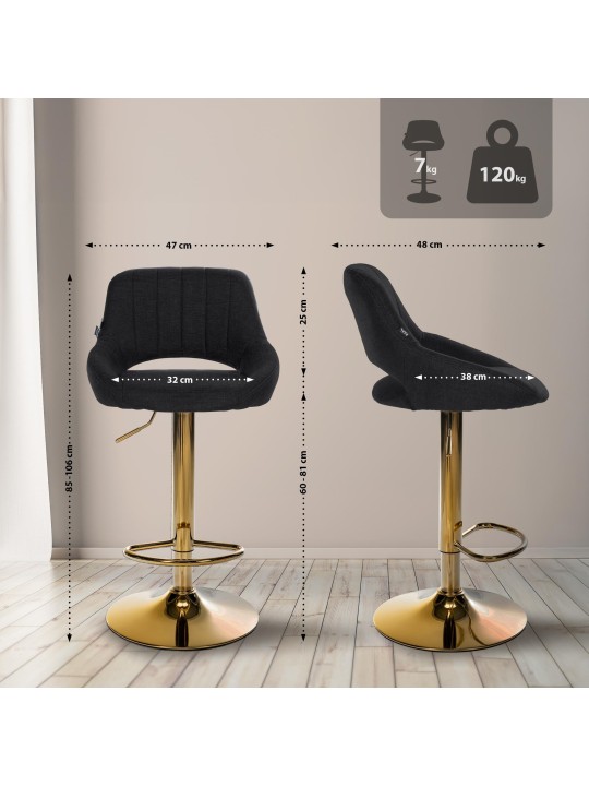 Tabouret de bar Milet tissu or, noir Tabouret de bar Milet tissu or, noir