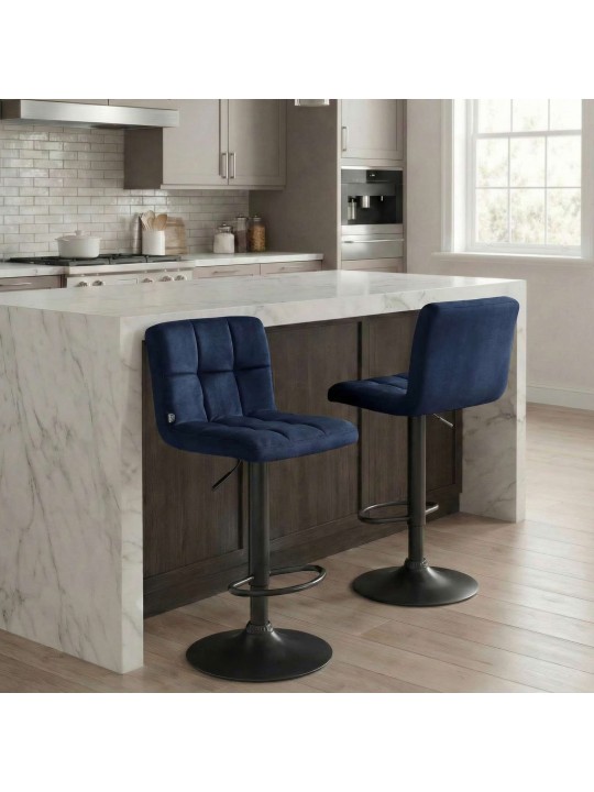 Tabouret de bar velours Pérou, bleu Tabouret de bar velours Pérou, bleu
