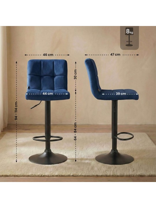 Tabouret de bar velours Pérou, bleu Tabouret de bar velours Pérou, bleu