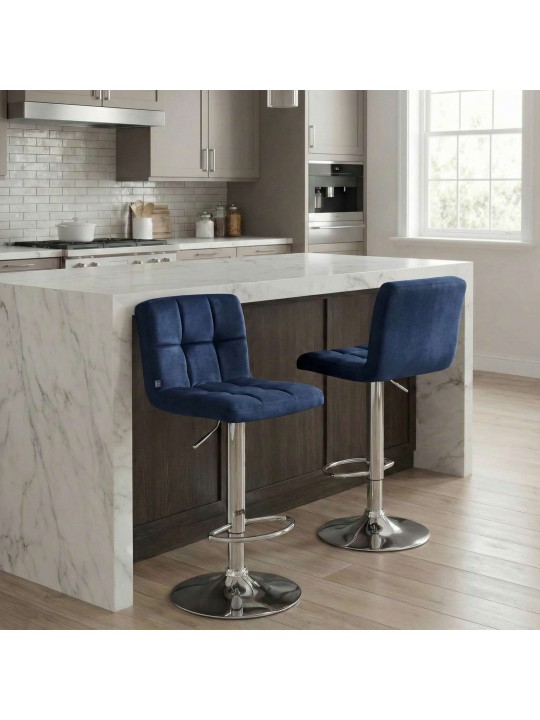 Tabouret de bar Peru velours chrome, bleu