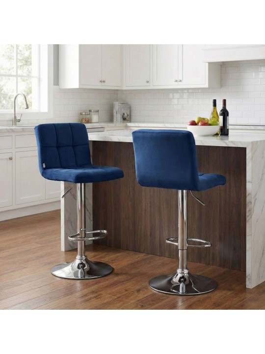 Tabouret de bar Peru velours chrome, bleu