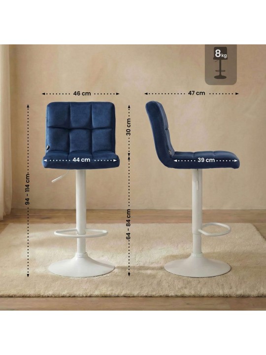 Tabouret de bar velours Pérou, bleu