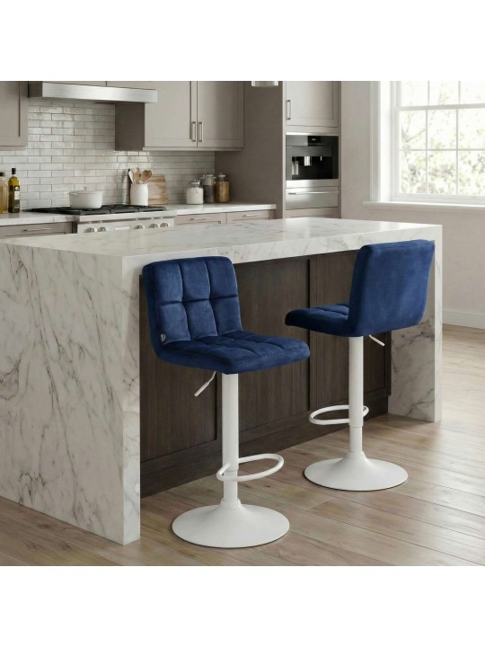 Tabouret de bar velours Pérou, bleu