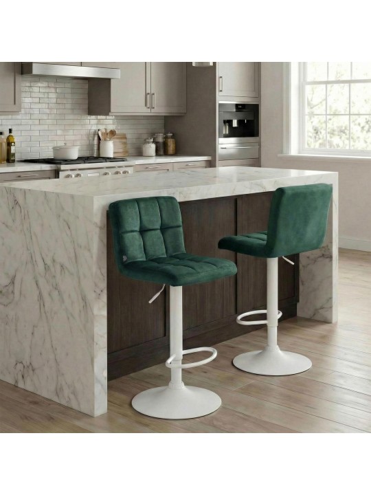 Tabouret de bar Peru velours blanc, vert