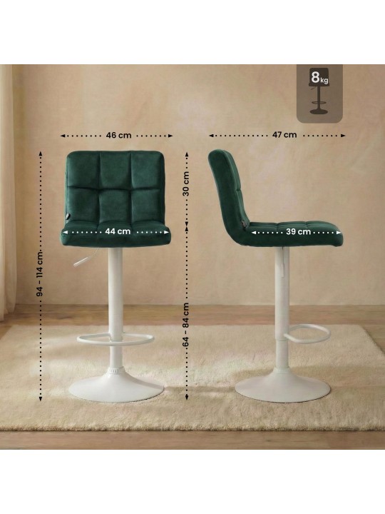 Tabouret de bar Peru velours blanc, vert