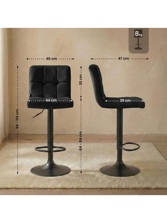 Tabouret de bar velours Pérou, noir Tabouret de bar velours Pérou, noir