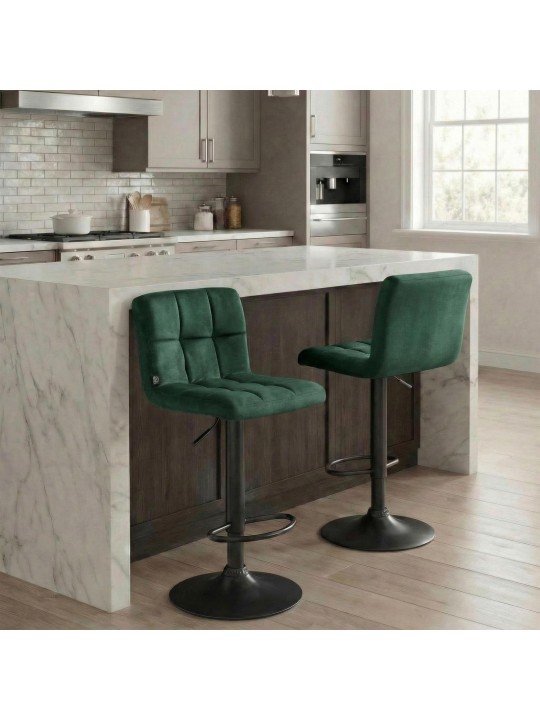Tabouret de bar Peru velours noir, vert