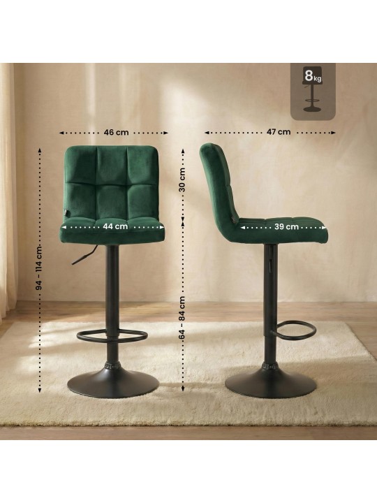 Tabouret de bar Peru velours noir, vert