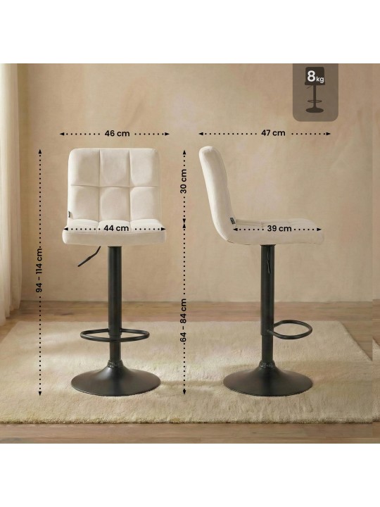 Tabouret de bar velours Pérou, crème Tabouret de bar velours Pérou, crème