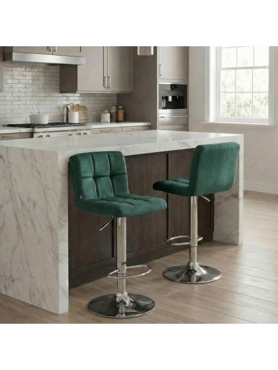 Tabouret de bar Peru velours chrome, vert